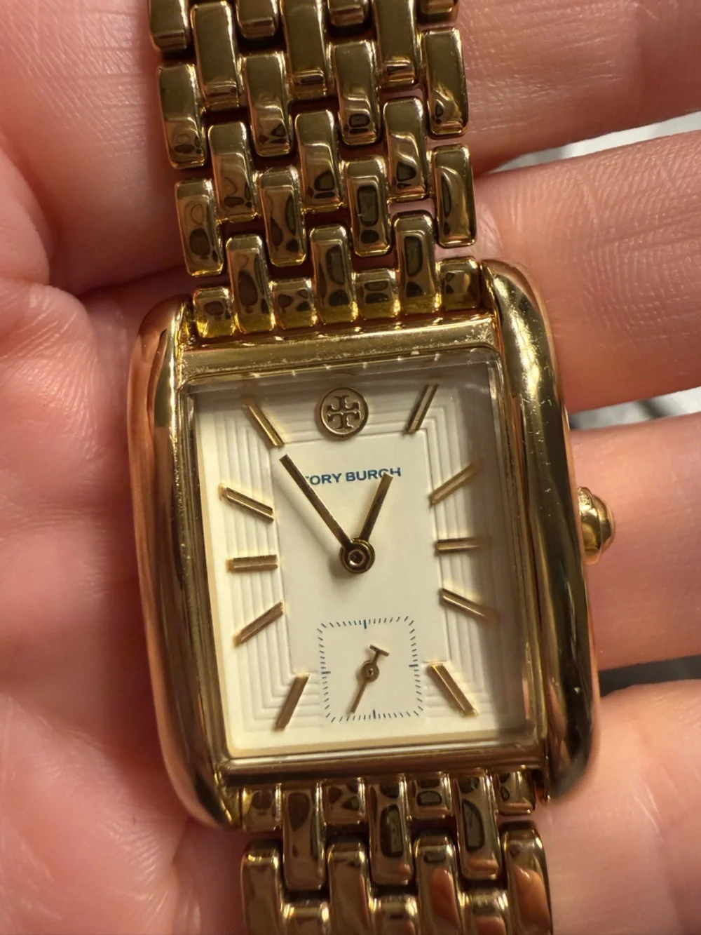 Tory Burch Gold and Ivory Eleanor Rectangular Bracelet Watch